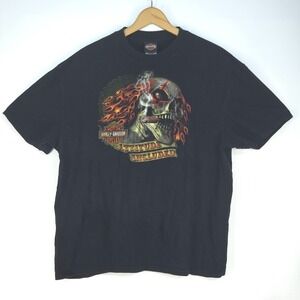 Harley Davidson T-Shirt Skull Flames Men 2XL Attitude Included Cookeville TN Y2K